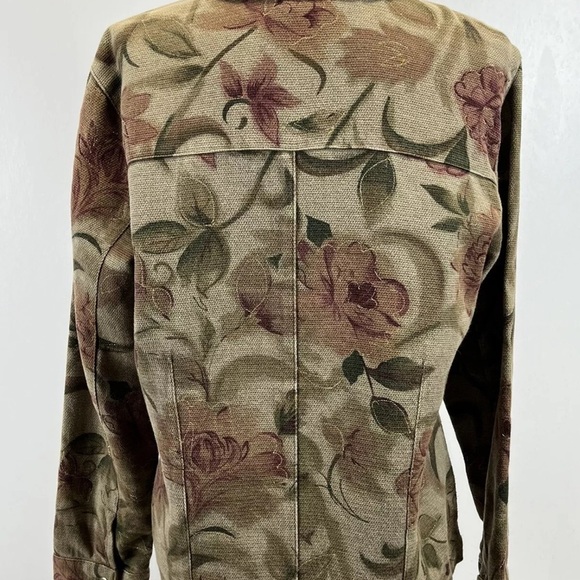 Chico’s Design Floral Cotton Green Jacket Gold Thread Embellished Size Large (2) - Picture 6 of 11